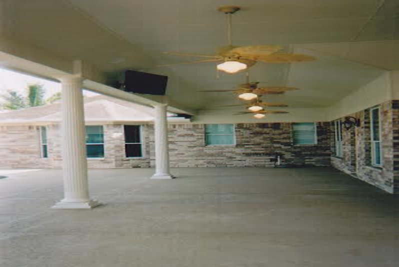 Outside entertaining at it's best. Watch flat screen tv while sitting in the comfort of the ceiling fans and light kits.